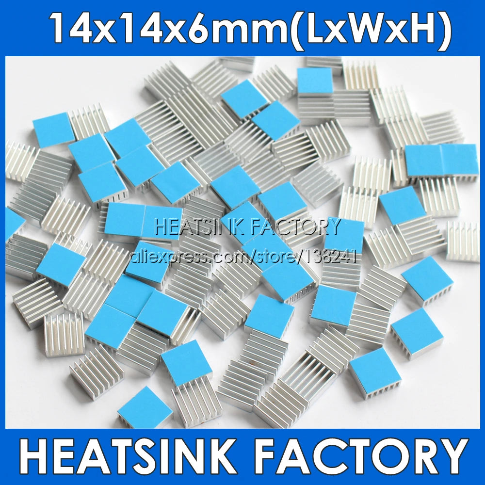 14x14x6mm Silver / Black Anodized Aluminum Cooling Heat Sink Cooler Radiator Heatsink With Thermal Double Sided Tape