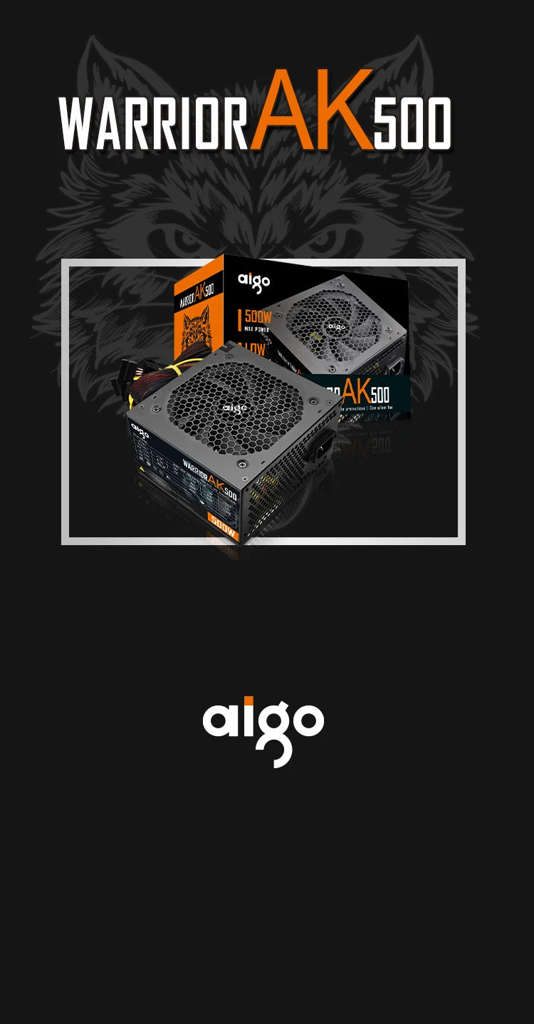 Aigo AK 500W PC PSU Power Supply Unit Black Gaming Quiet 120mm RGB Fan 24pin 12V ATX Desktop Computer Power Supply for BTC