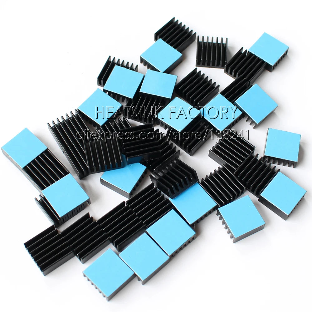 14x14x6mm Silver / Black Anodized Aluminum Cooling Heat Sink Cooler Radiator Heatsink With Thermal Double Sided Tape