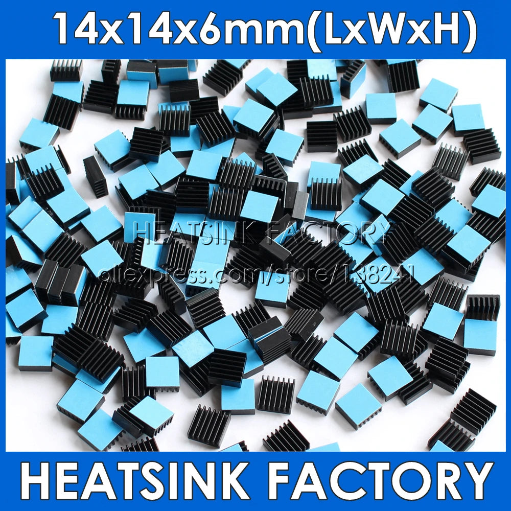 14x14x6mm Silver / Black Anodized Aluminum Cooling Heat Sink Cooler Radiator Heatsink With Thermal Double Sided Tape