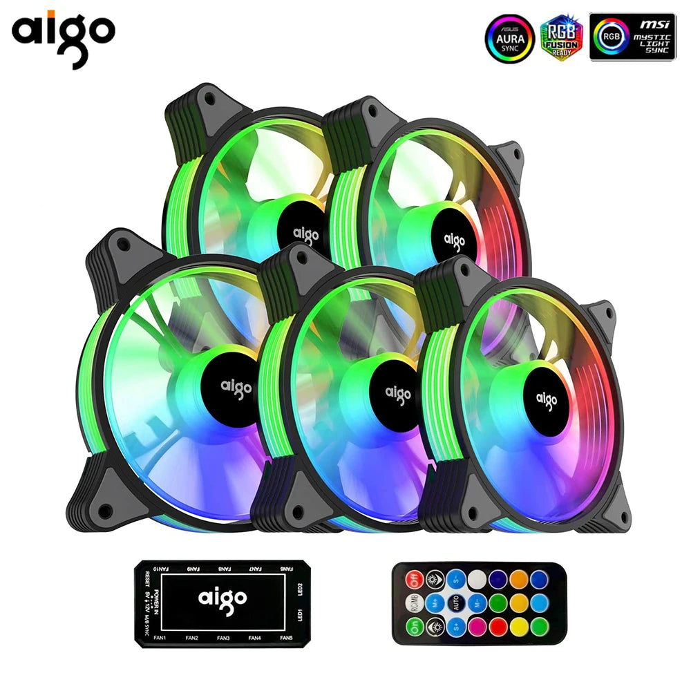 Aigo AR12 120mm pc gamer computer Case Fan RGB 12v Heatsink aura sync  Cooler argb Silent controller kit fan cooling ventilador