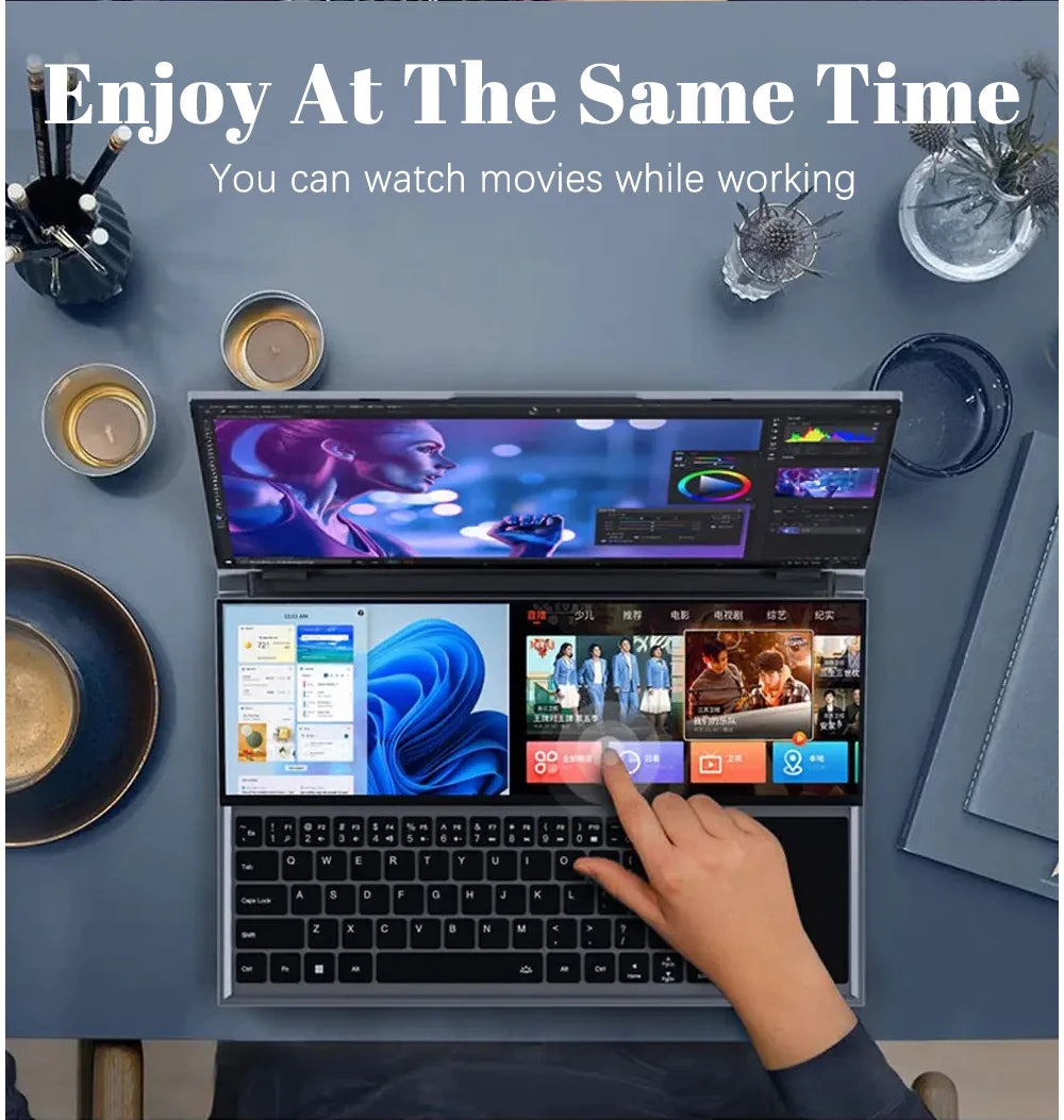 CRELANDER Dual Screen Laptop 16 Inch 2K + 14 Inch Touch Screen intel core  i7-9750 64GB RAM Zenbook Duo Laptop Gaming Notebook
