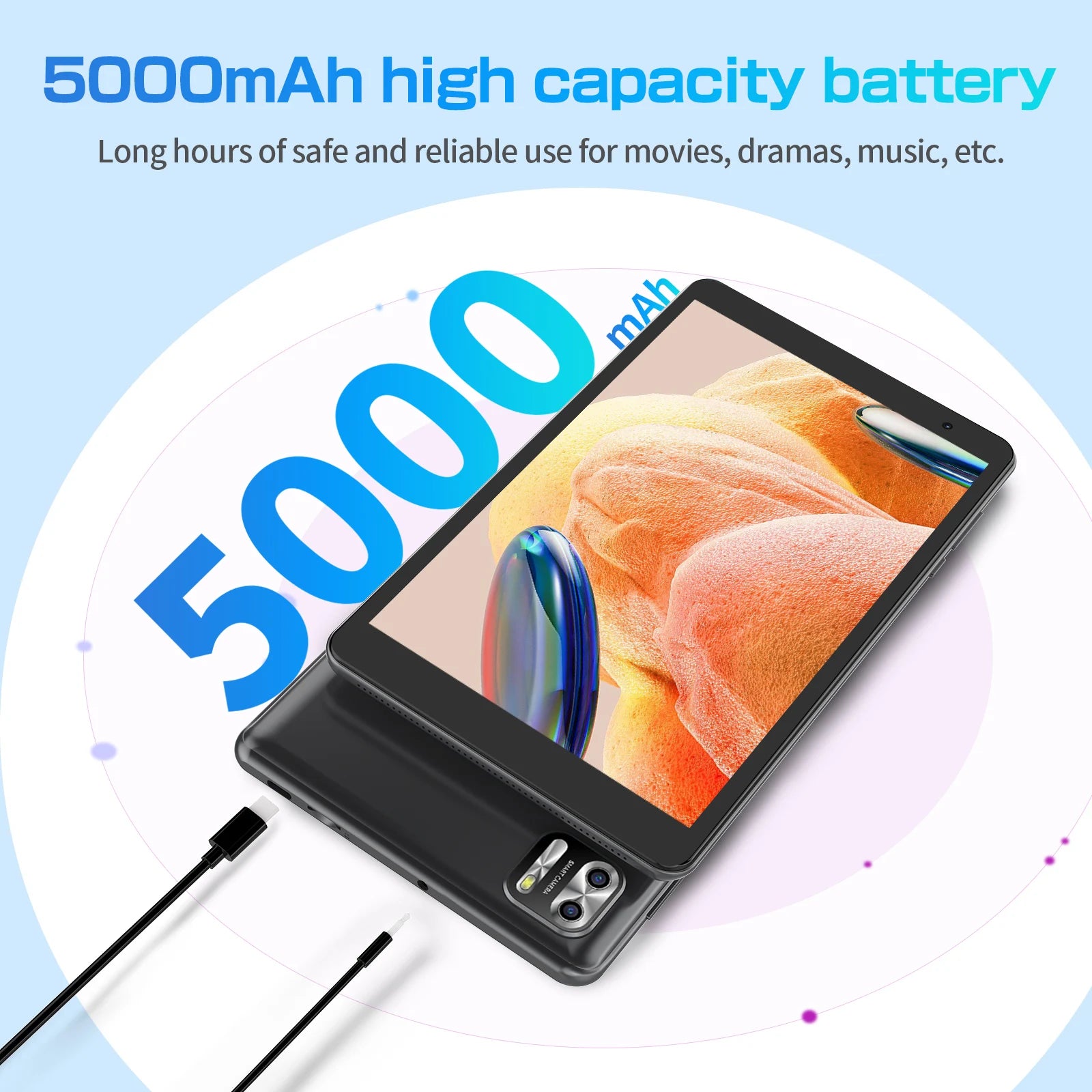 PRITOM 8 Inch tablet Android 14, Octa core, 8GB (4+4GB Virtual) RAM, 64GB ROM, 5GWi-Fi, with Protective Leather Case