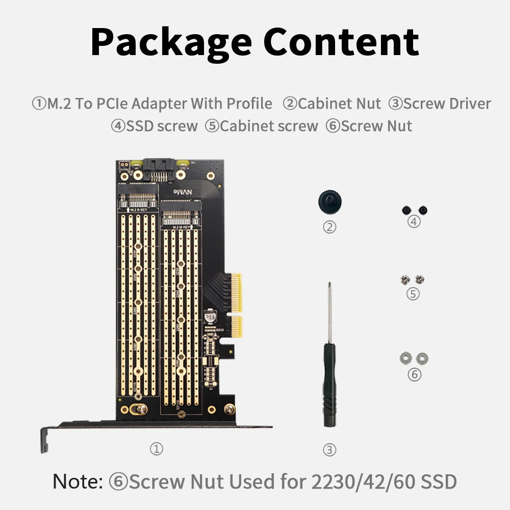 JEYI Dual M.2 PCIE 4.0 Adapter for NVMe / NGFF SSD, NVME (M Key) and SATA (B Key) SSD to PCIe X4 X8 X16 Slot for Desktop PC SK6