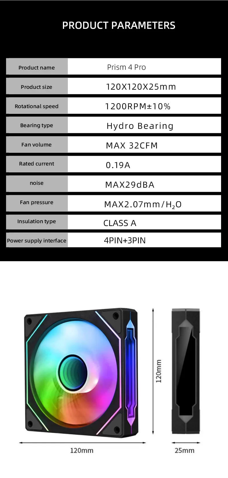 Computer Case Fan PRISM 4 PRO Mirror Cycle ARGB 120mm 4Pin PWM PC Quiet Cooling Fan Low Noise Chassis Fan