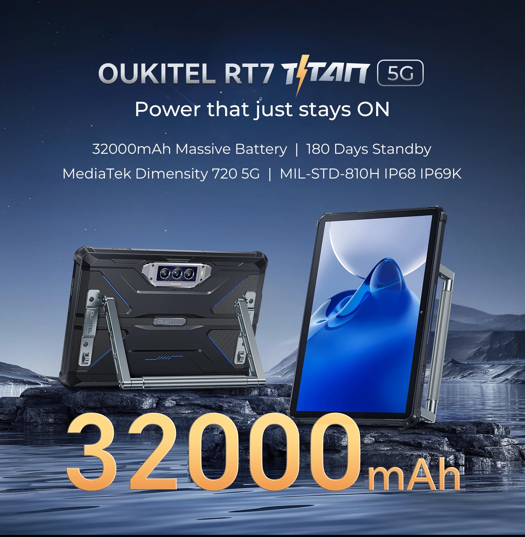 Oukitel RT7 5G TITAN Rugged Tablet 10.1" FHD+ 32000mAh 24GB+256GB Android 13 Tablet MTK Dimensity 720 48MP+20MP Tablets PC
