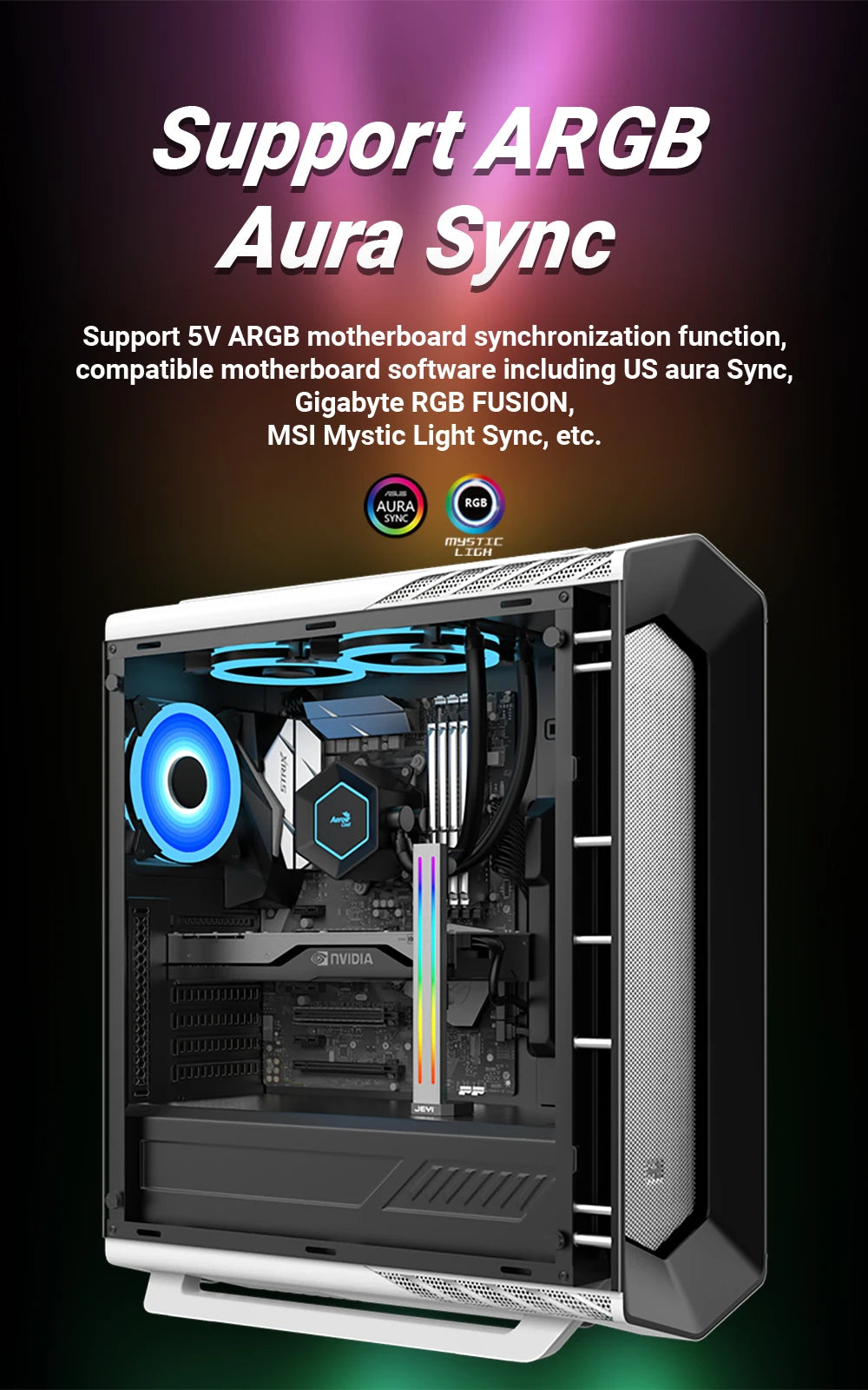 JEYI RGB GPU Graphics Card Support Bracket Aluminum Alloy Video Card Holder,  Built-in 5V ARGB SYNC Lamp, Adjustable Height