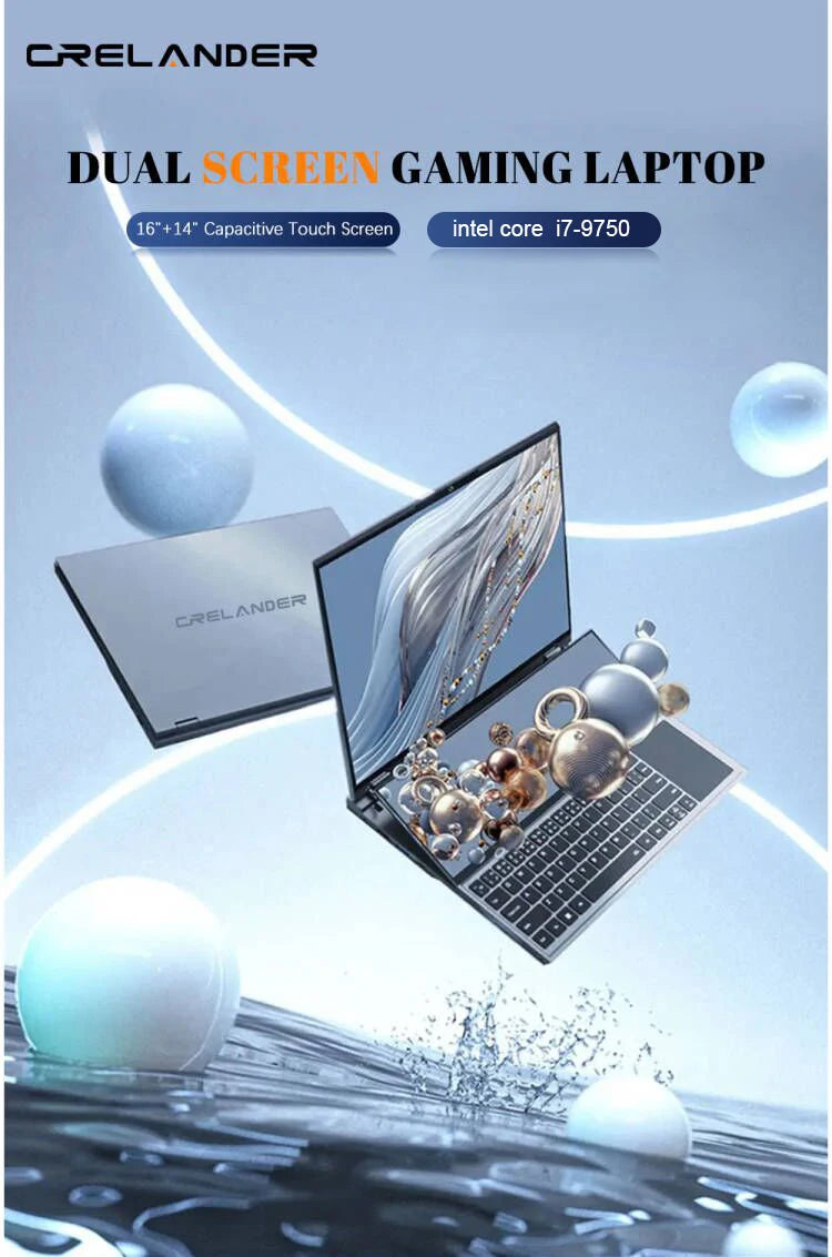 CRELANDER Dual Screen Laptop 16 Inch 2K + 14 Inch Touch Screen intel core  i7-9750 64GB RAM Zenbook Duo Laptop Gaming Notebook