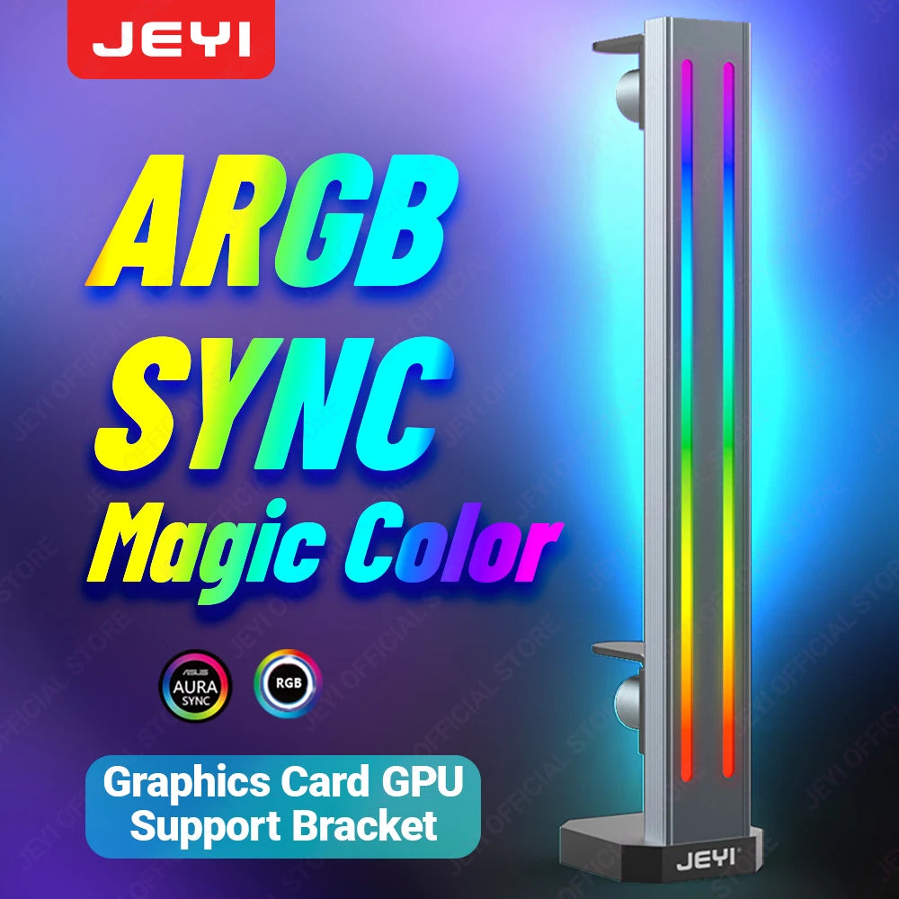 JEYI RGB GPU Graphics Card Support Bracket Aluminum Alloy Video Card Holder,  Built-in 5V ARGB SYNC Lamp, Adjustable Height