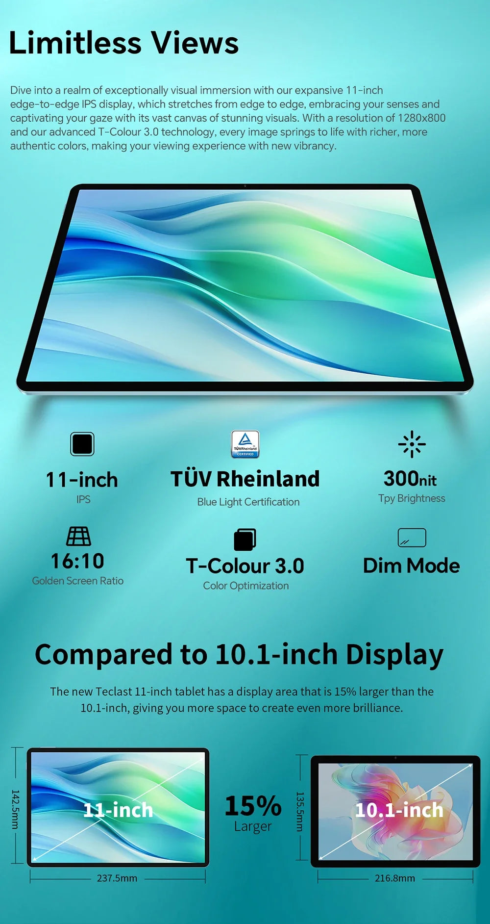 Teclast Android 14 P50 Tablet 11" 90Hz Screen 1280×800ISP T606 6GB LPDDR4 128GB ROM WIFI Bluetooth 5.0 Type-C 8000mAh Battery