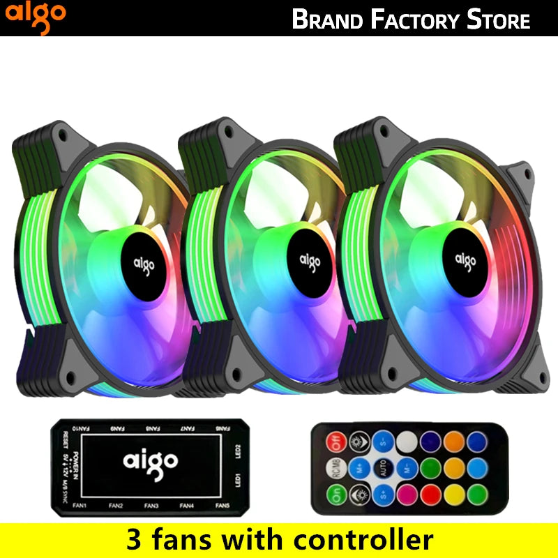 Aigo AR12 120mm pc gamer computer Case Fan RGB 12v Heatsink aura sync  Cooler argb Silent controller kit fan cooling ventilador