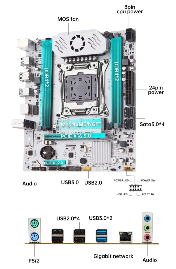 QIYIDA X99 motherboard D4 LGA 2011 3 with M.2 slot Support X99 C612chip DDR4 Memory SATA3.0 USB3.0 PCI16X