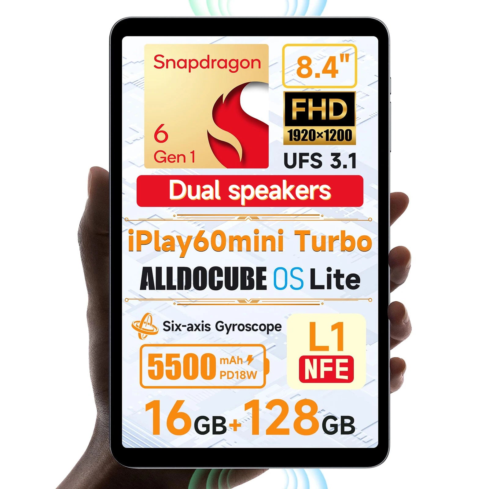 Alldocube iPlay60 Mini Turbo 8.4inch Tablet Android14 Snapdragon 6Gen1 8+8GB Virtual RAM+128GB ROM Widevine L1 4K Video Decoding