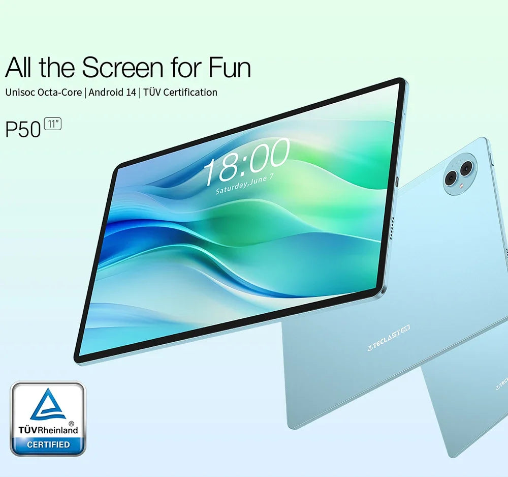 Teclast Android 14 P50 Tablet 11" 90Hz Screen 1280×800ISP T606 6GB LPDDR4 128GB ROM WIFI Bluetooth 5.0 Type-C 8000mAh Battery