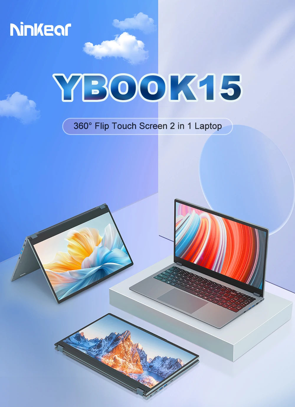 Ninkear YBOOK15 2 in 1 Laptop AMD Ryzen™ 3 3200U 15.6' 360° Flip FHD IPS Touchscreen 16G+512GB SSD  Backlit Keyboard Windows 11