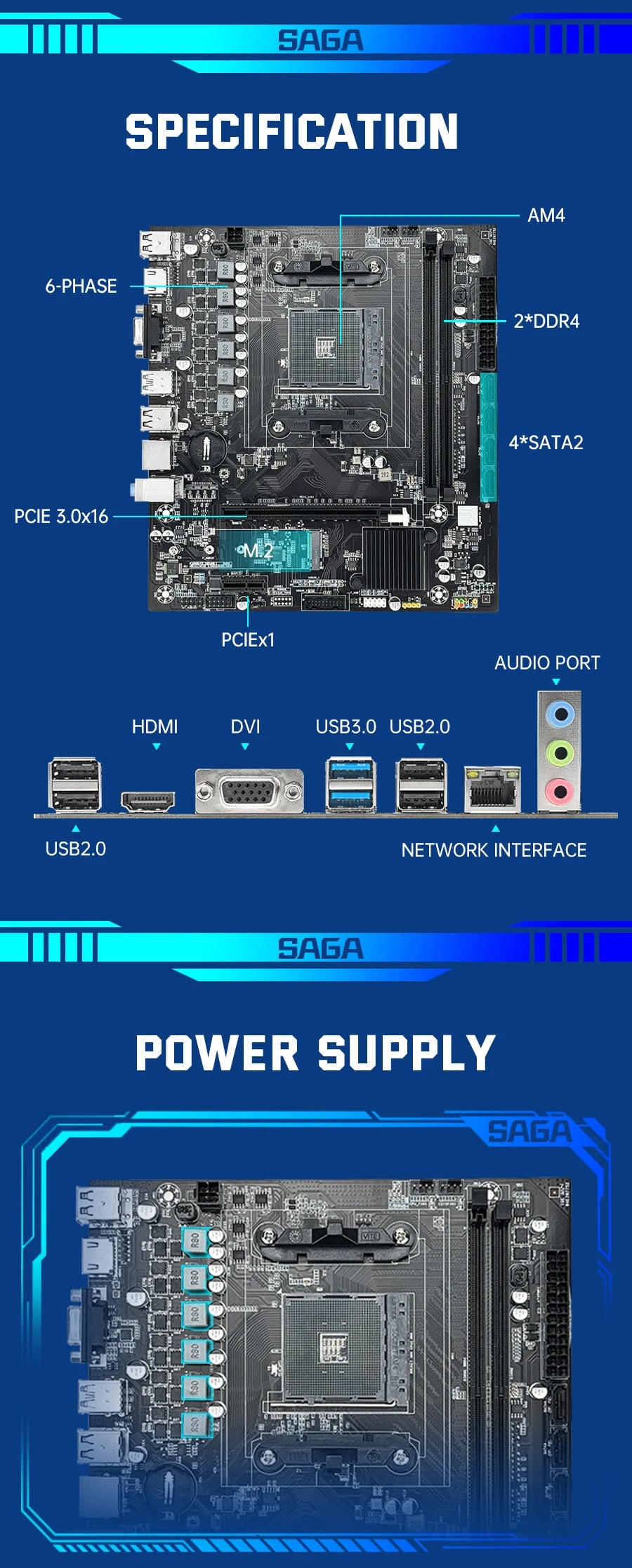 SOYO Motherboard Classic AMD B450M Dual-channel DDR4 Memory AM4 Mainboard M.2 NVME (Supports Ryzen 5500 5600 5600G CPU) Full New