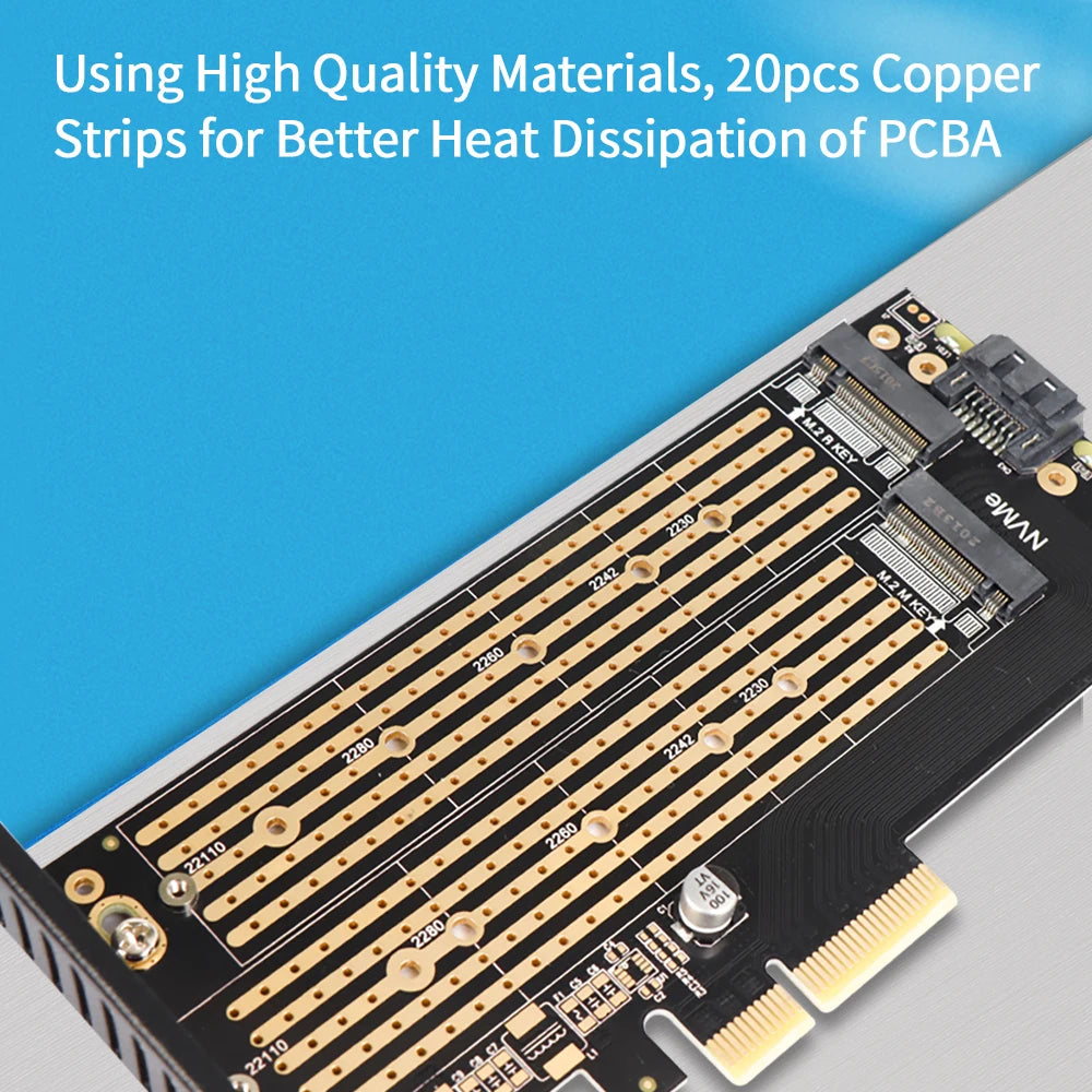 JEYI Dual M.2 PCIE 4.0 Adapter for NVMe / NGFF SSD, NVME (M Key) and SATA (B Key) SSD to PCIe X4 X8 X16 Slot for Desktop PC SK6