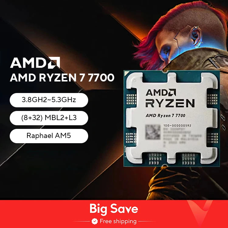 AMD Ryzen 7 7700 100% Brand New Game CPU Up to 5.3GHz 8-Core 16-Thread Socket AM5 Desktop Computer Processor for PC Gamer
