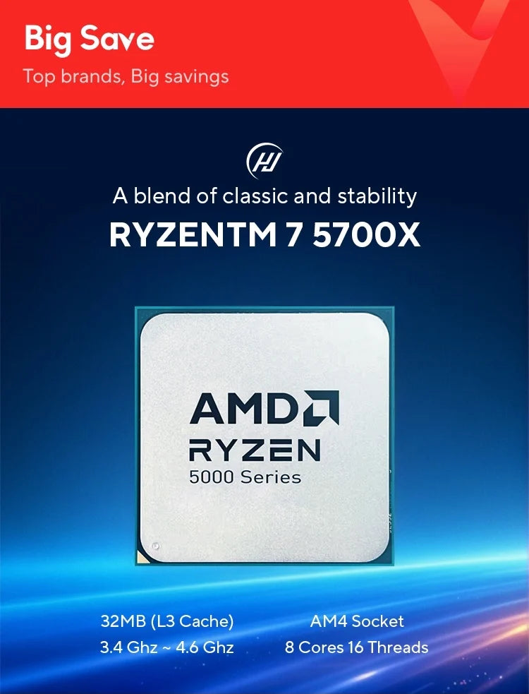 AMD Ryzen 7 5700X R7 5700X 3.4GHz 8-Core 16-Thread PCIE4.0 65W CPU Processor 7NM L3=32M 100-000000926 LGA AM4 No Fan