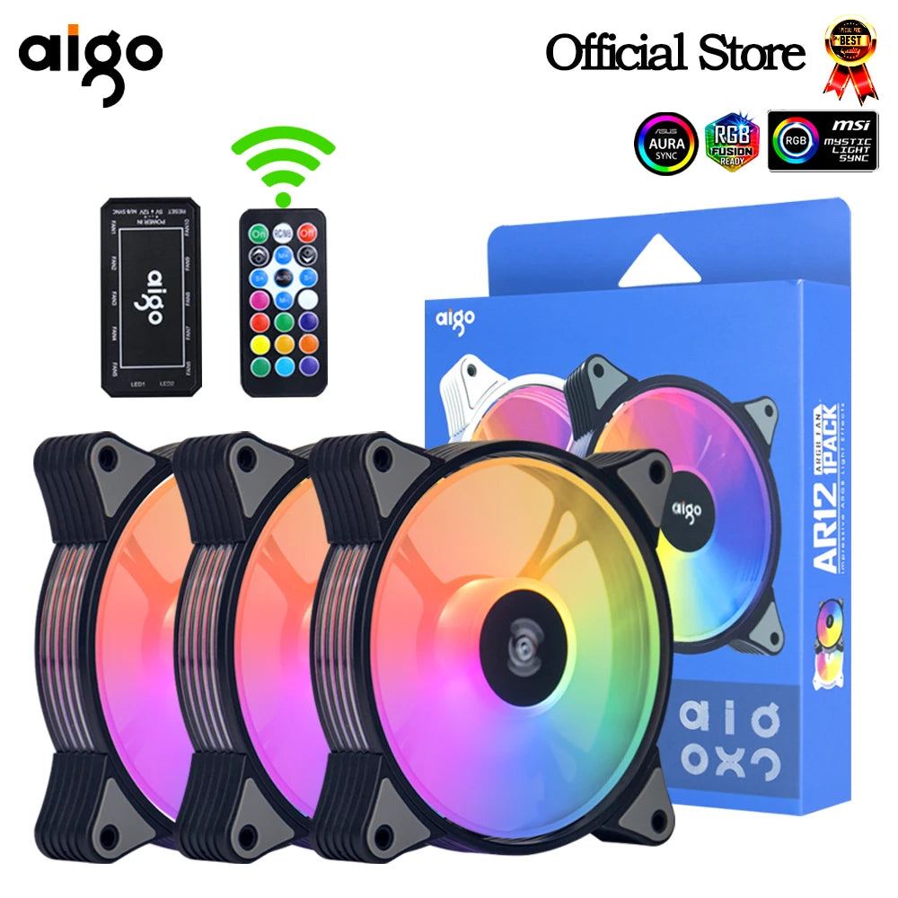 Aigo AR12 120mm pc gamer computer Case Fan RGB 12v Heatsink aura sync  Cooler argb Silent controller kit fan cooling ventilador