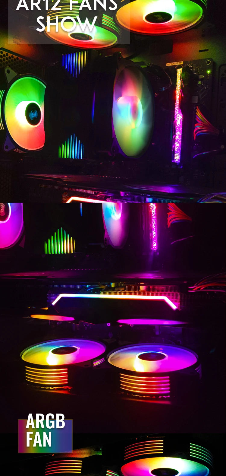 Aigo AR12 120mm PC Gamer Computer Case Fan RGB 12v Heatsink Aura Sync Cooler Argb Silent Controller Kit Fan Cooling Ventilador