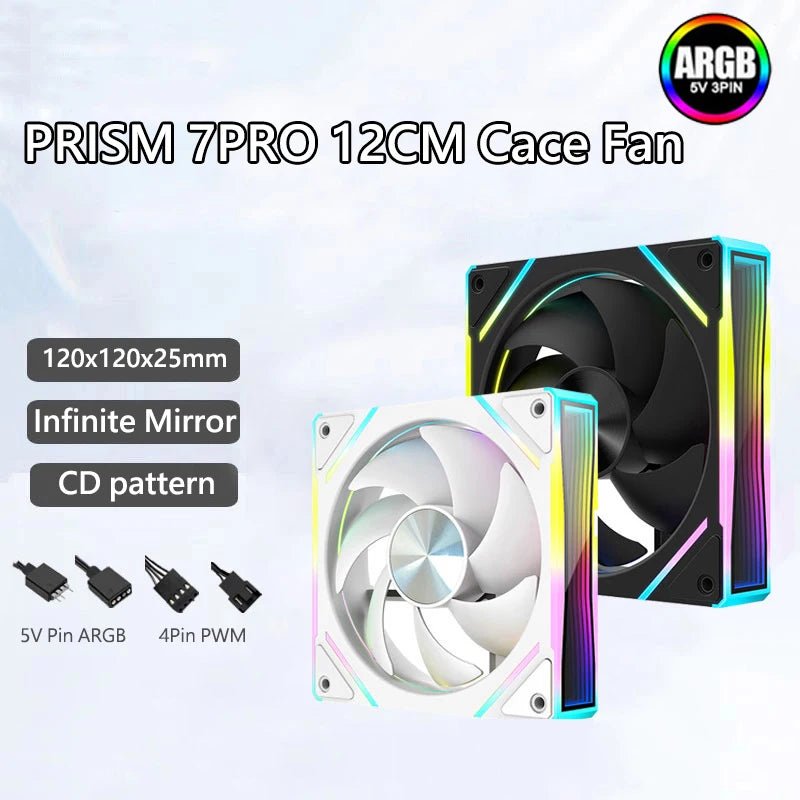 OEM PRISM 7 PRO ARGB Quiet Cooling Fan 4Pin PWM 65.5CFM/600-1800RPM Computer Chassis Fan