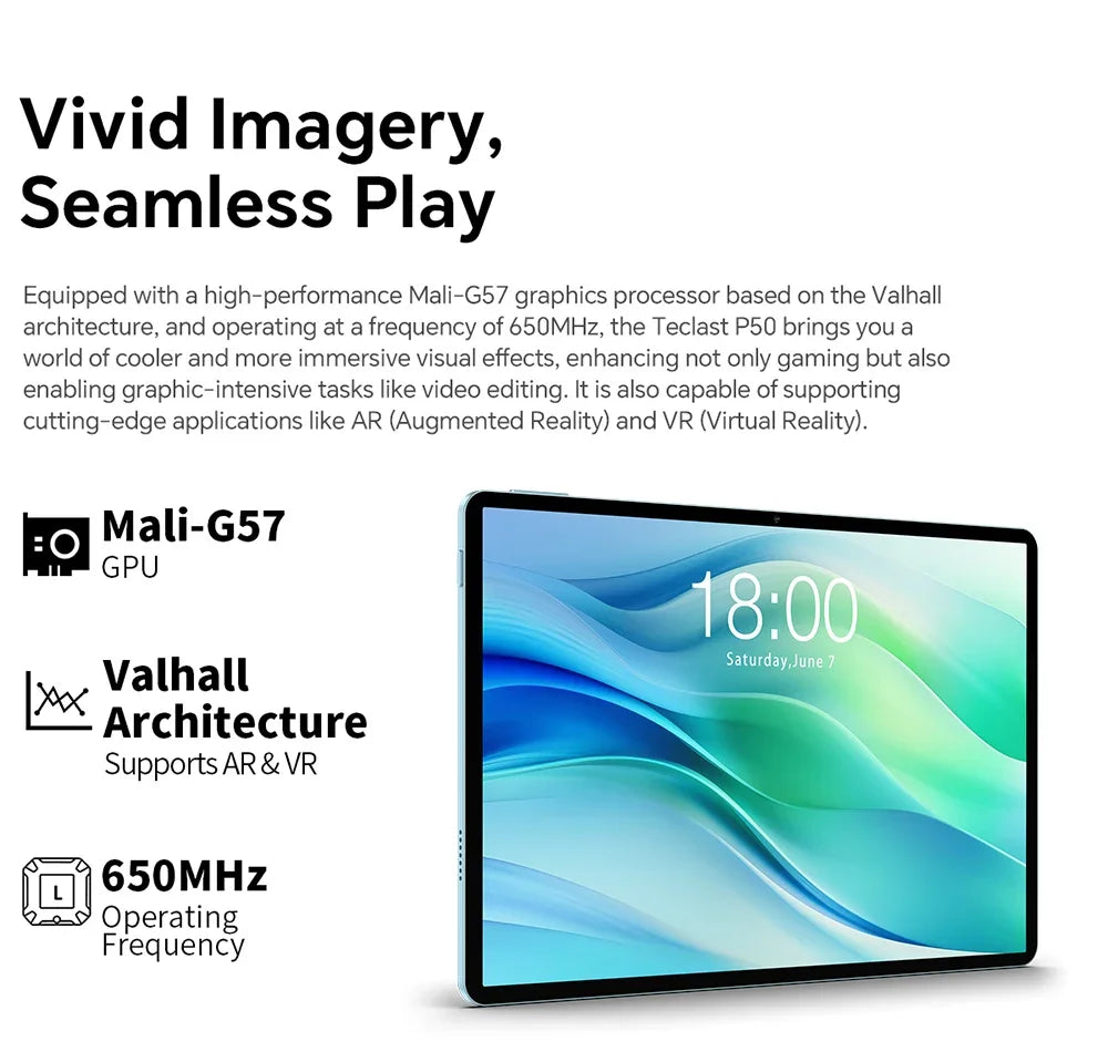 Teclast Android 14 P50 Tablet 11" 90Hz Screen 1280×800ISP T606 6GB LPDDR4 128GB ROM WIFI Bluetooth 5.0 Type-C 8000mAh Battery