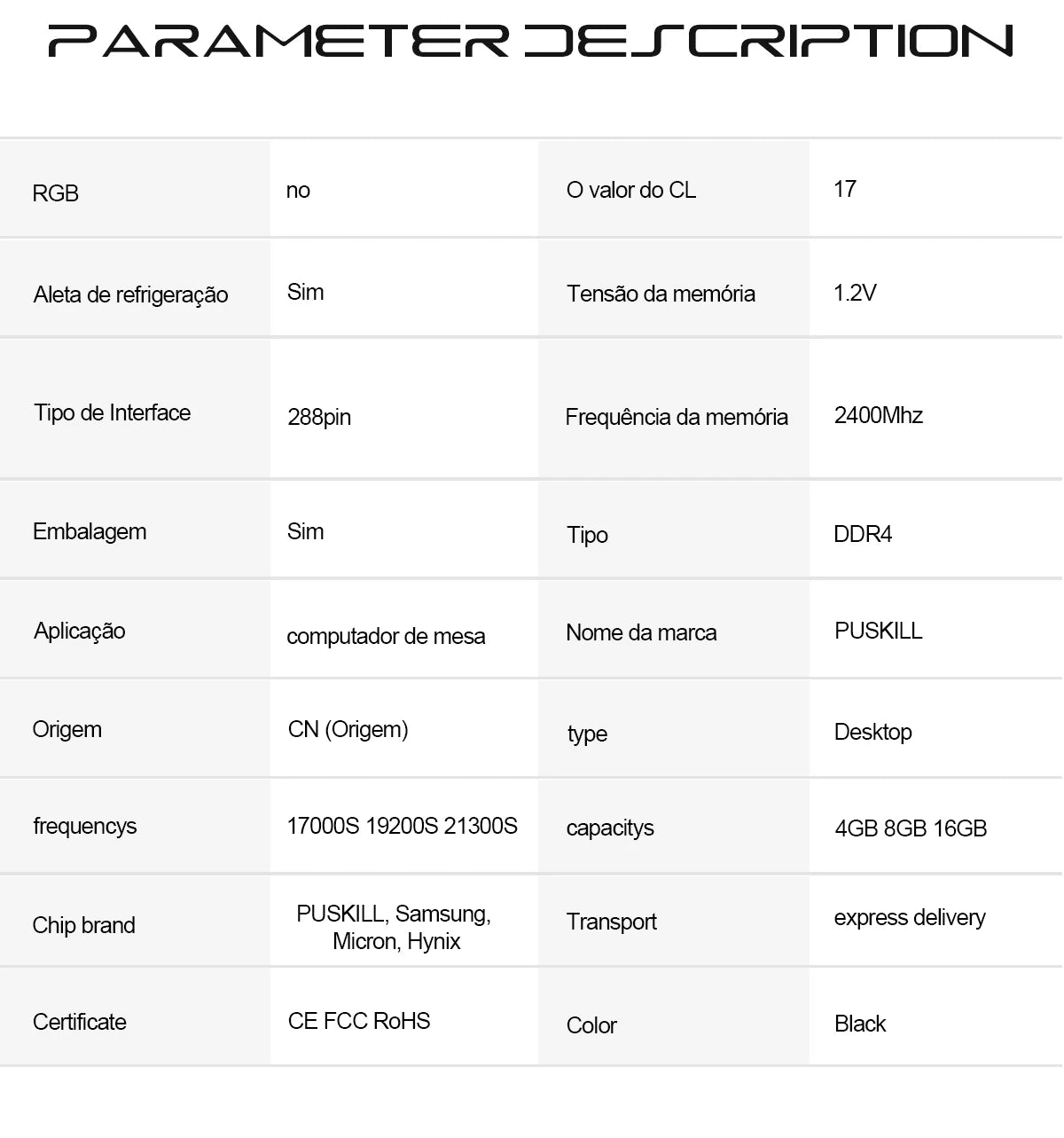 PUSKILL Memória RAM DDR4 16GB 8GB 1.2V 3200MHz 2666MHz Desktop Computer UDIMM Cooling Vest Memory Memoria