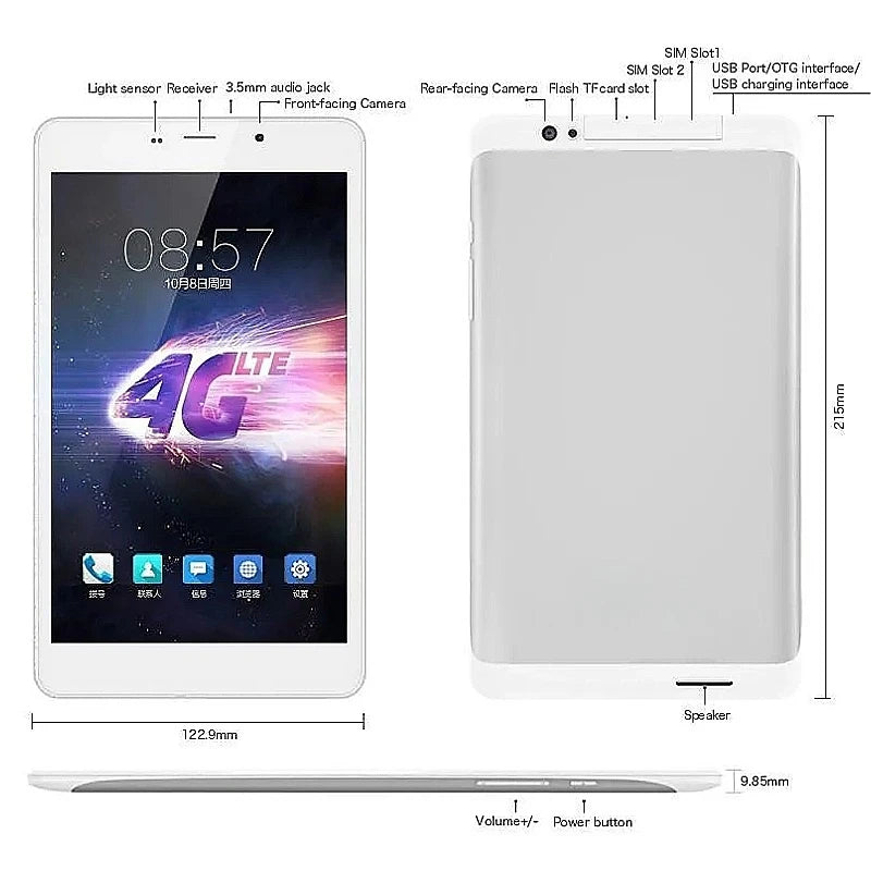 T8 3G 8 INCH Phone Call 2GB RAM 16GB ROM Android 6.0 Tablet PC MT8783- Octa-Core 1.4GHz 2 x  SIM Card Slot 1920 x 1200  Pixels