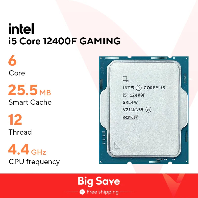Intel Core i5-12400F i5 12400F 2.5 GHz 6-Core 12-Thread CPU  10NM L3=18M 65W LGA 1700 New but without cooler