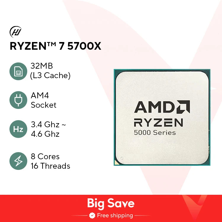 AMD Ryzen 7 5700X R7 5700X 3.4GHz 8-Core 16-Thread PCIE4.0 65W CPU Processor 7NM L3=32M 100-000000926 LGA AM4 No Fan