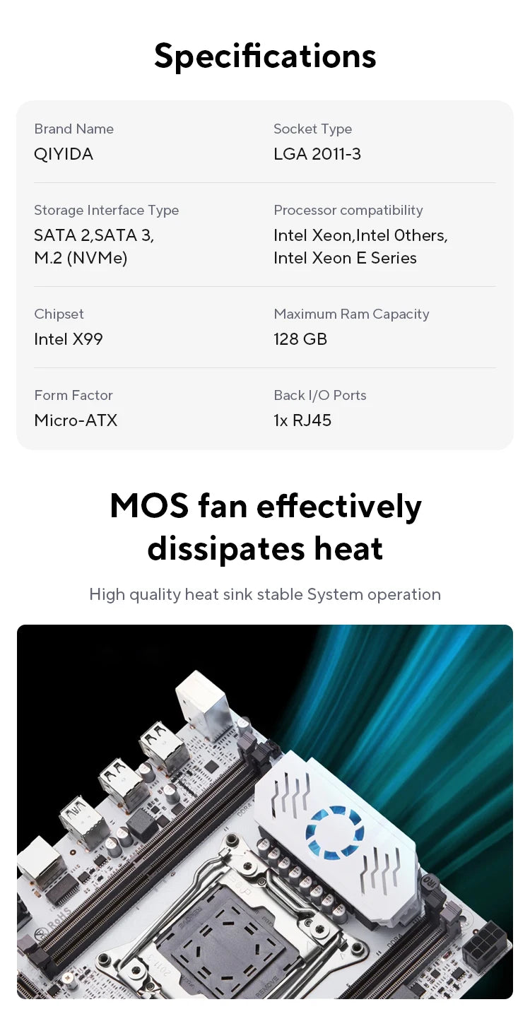 QIYIDA X99 motherboard D4 LGA 2011 3 with M.2 slot Support X99 C612chip DDR4 Memory SATA3.0 USB3.0 PCI16X