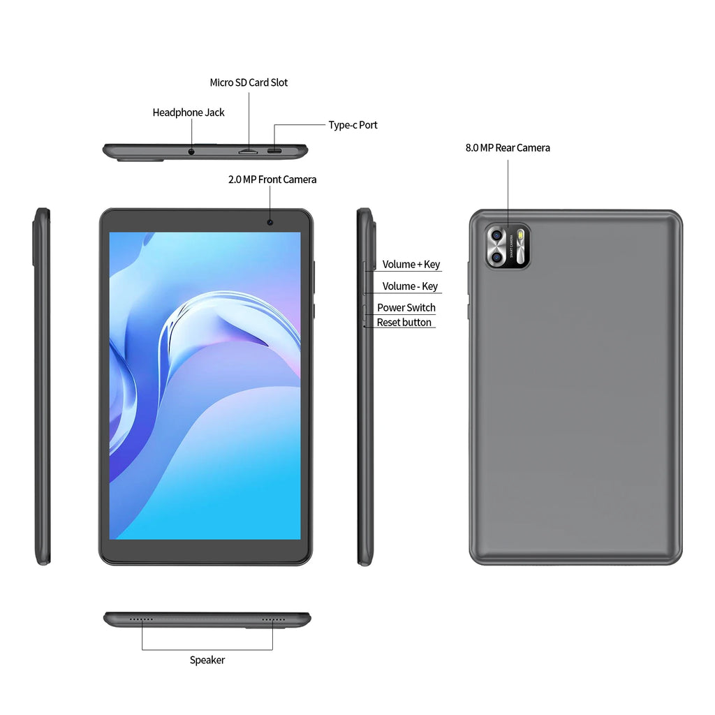 PRITOM 8 Inch tablet Android 14, Octa core, 8GB (4+4GB Virtual) RAM, 64GB ROM, 5GWi-Fi, with Protective Leather Case
