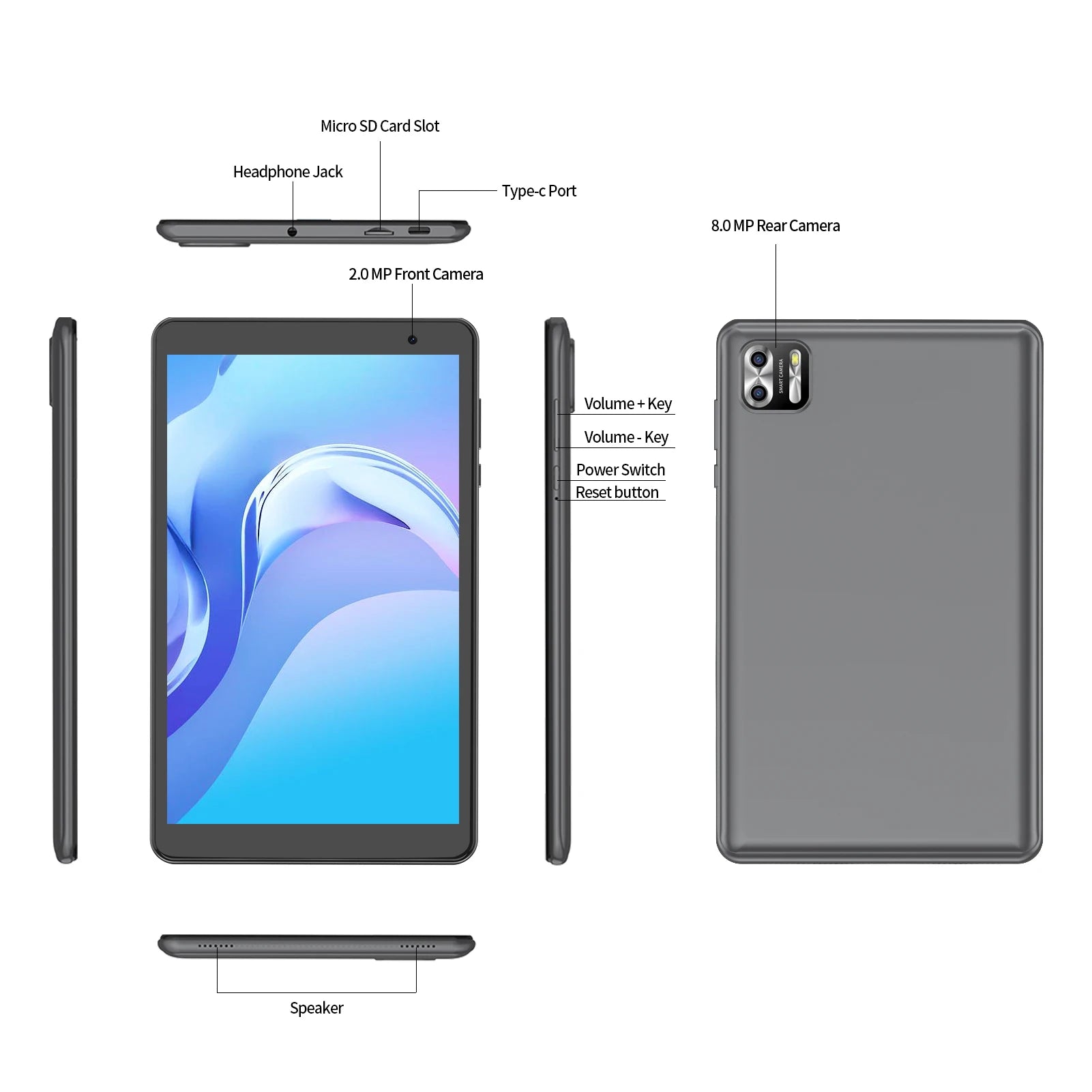 PRITOM 8 Inch tablet Android 14, Octa core, 8GB (4+4GB Virtual) RAM, 64GB ROM, 5GWi-Fi, with Protective Leather Case