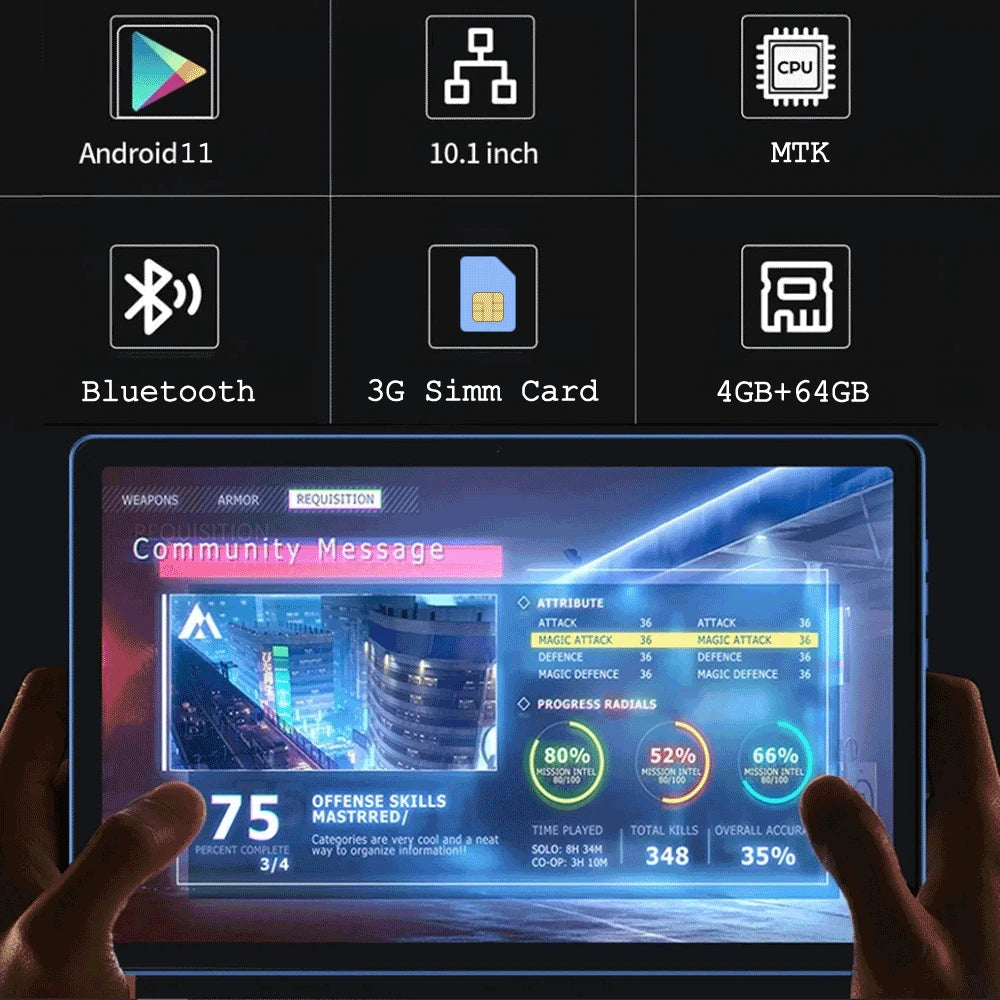 BDF 10.1 Inch LCD Tablet Android 11,8GB(4+4Expand)RAM 64ROM,1280*800 IPS Screen 5000mAh Battery Dual Camera，WiFi+3G(GSM)