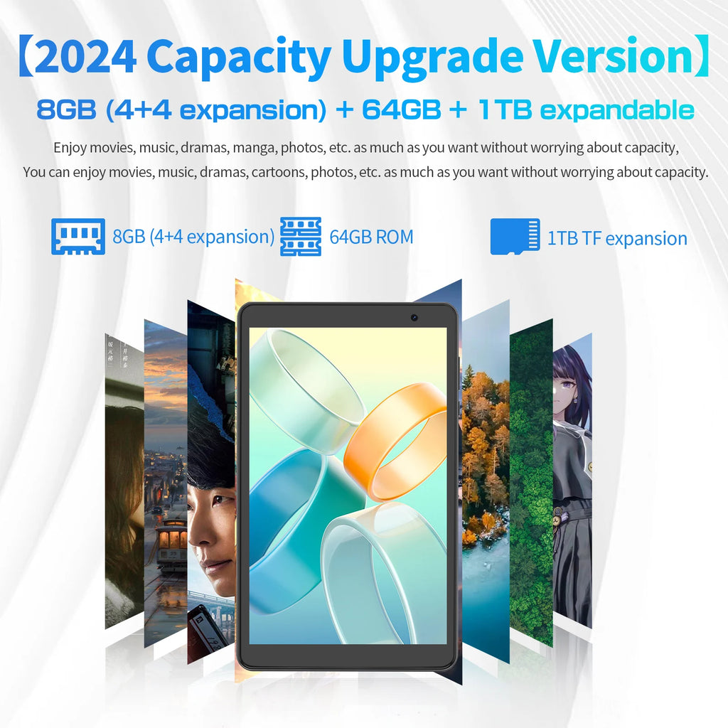 PRITOM 8 Inch tablet Android 14, Octa core, 8GB (4+4GB Virtual) RAM, 64GB ROM, 5GWi-Fi, with Protective Leather Case