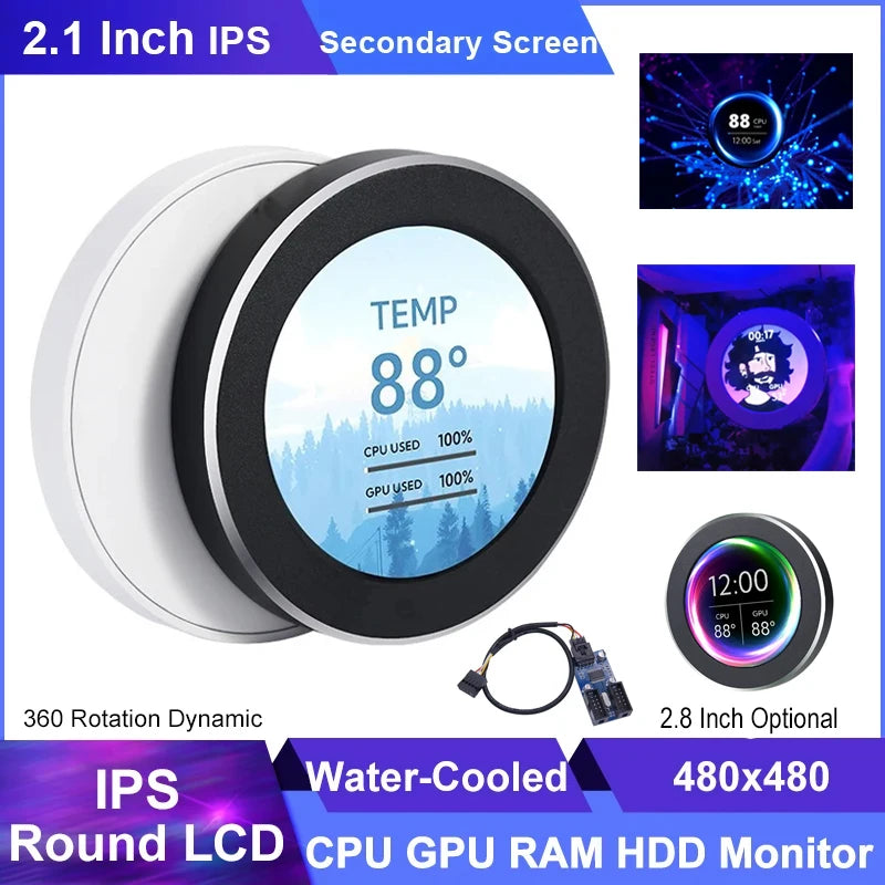 2.1 2.8 Inch IPS Secondary Screen 480x480 USB Water-Cooled Round LCD CPU GPU RAM HDD Monitoring NO AIDA64 MINI PC Gamer Display
