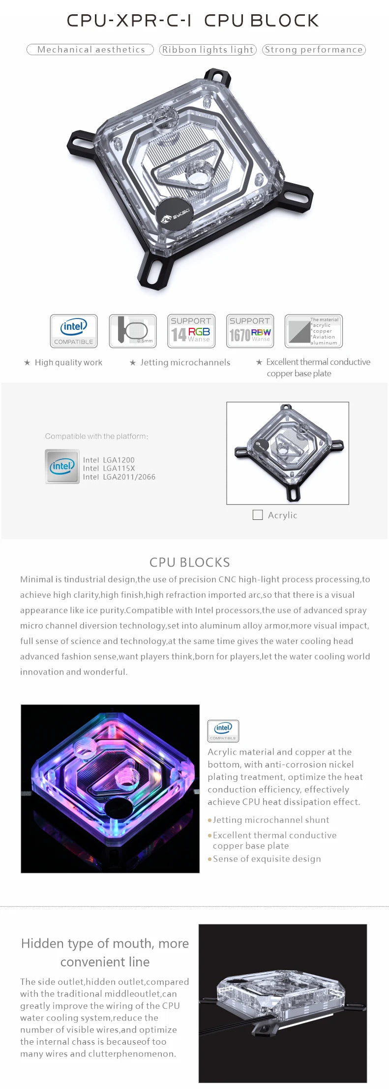Bykski CPU Block Use for INTEL LGA115X 1200 1700 2011 /AMD Ryzen 3/5/7 X470 X570 Water Cooler Radiator CPU-XPR-C-M/CPU-XPR-C-I