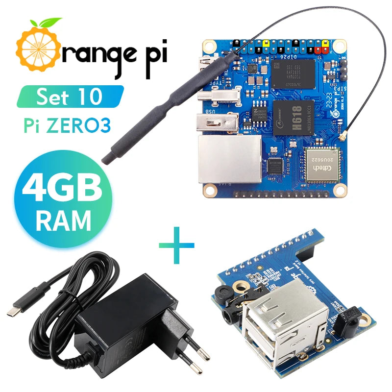 Orange Pi Zero 3 4G+Extension Board+5V3A Type-C Power Supply Mini PC DDR4 H618 WiFi5+BT5.0 Orange Pi Zero3 Single Board Computer