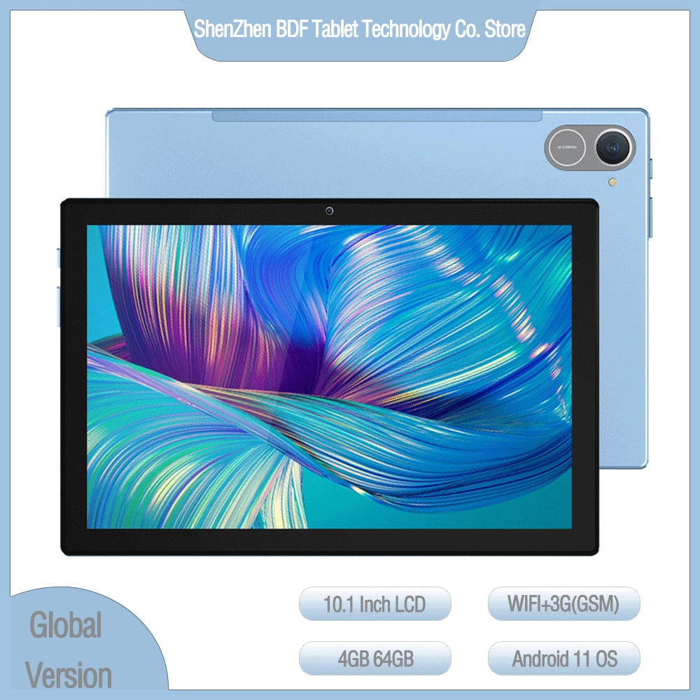 BDF 10.1 Inch LCD Tablet Android 11,8GB(4+4Expand)RAM 64ROM,1280*800 IPS Screen 5000mAh Battery Dual Camera，WiFi+3G(GSM)