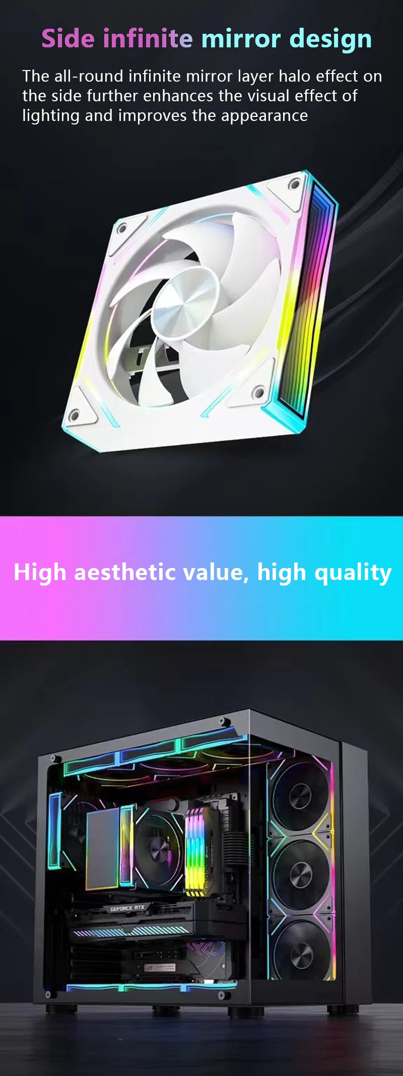 OEM PRISM 7 PRO ARGB Quiet Cooling Fan 4Pin PWM 65.5CFM/600-1800RPM Computer Chassis Fan