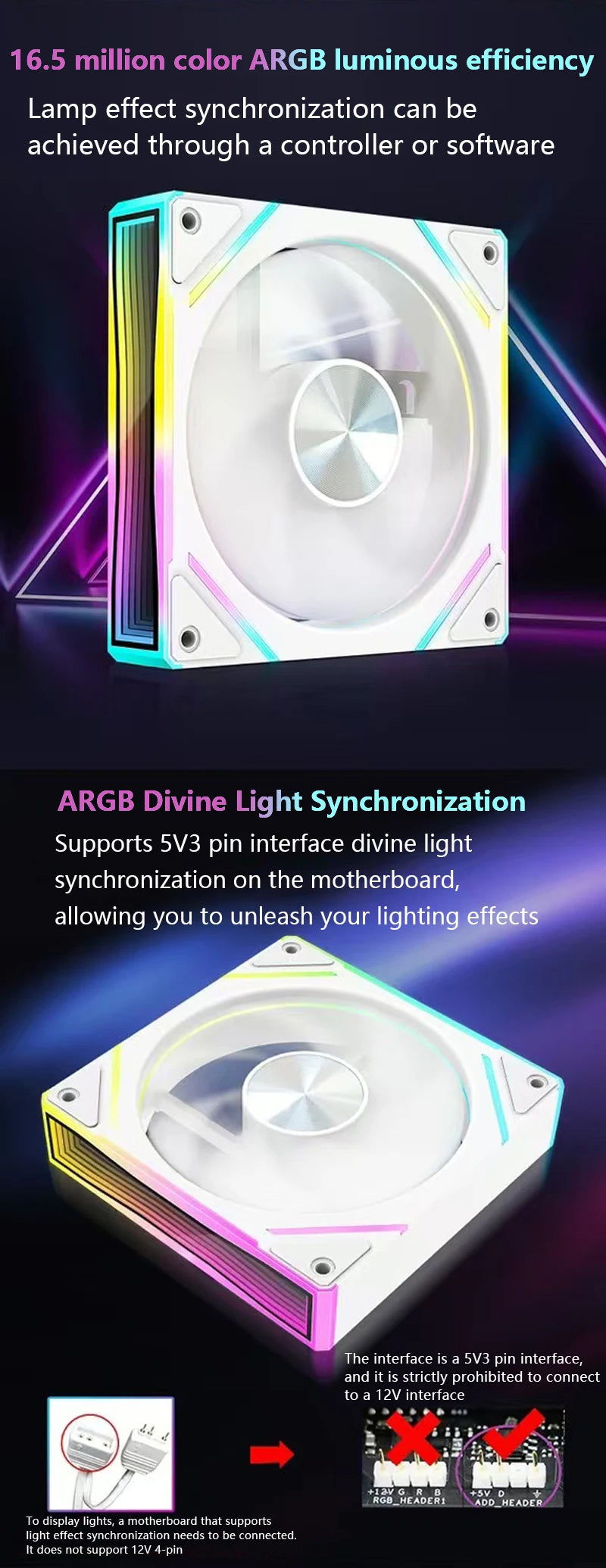OEM PRISM 7 PRO ARGB Quiet Cooling Fan 4Pin PWM 65.5CFM/600-1800RPM Computer Chassis Fan